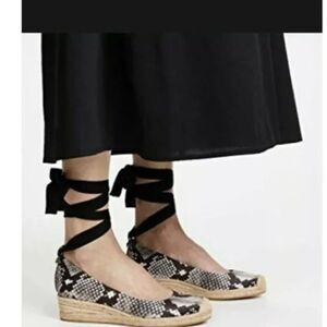Tory Burch 'Heather' 40mm Ankle Wrap Espadrille Wedge Snake 7.5 M